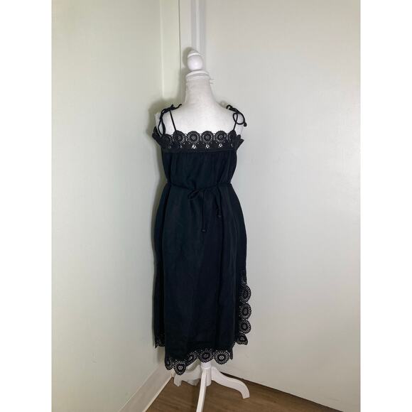 Sea Black Linen Spaghetti Tie Strap Dress Sz S - Picture 1 of 3